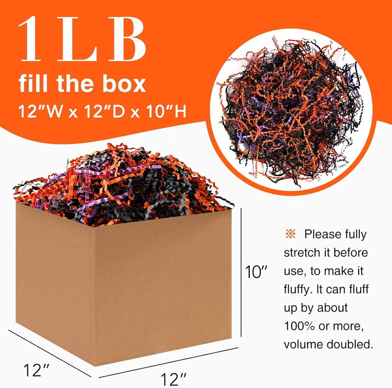 Corlcol 1LB Crinkle Paper Shred Filler for Gift Box Bag and Basket On Halloween (Orange&Black&Purple) - Image 2